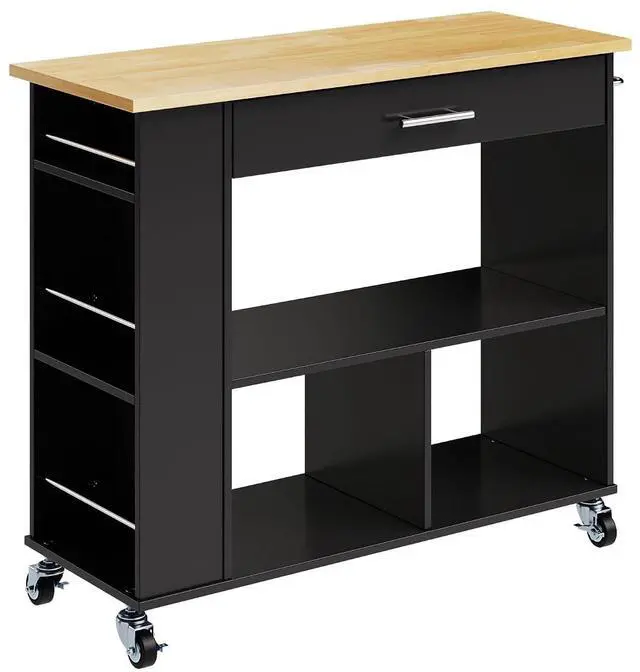 Main image of Kitchen Island on Wheels with Storage Cabinet, Rolling Cart Kitchen Storage Organizer with/3 Side Spice Rack, Lockable Wheels & Towel Handle, 2 Tier Open Shelf for Kitchen(Black)