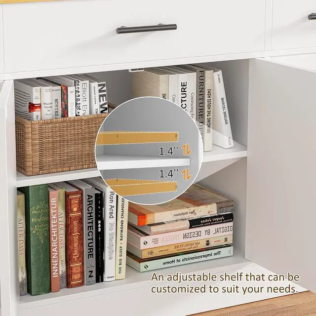 Alt view image 5 of 7 - Buffet Cabinet with Storage, Farmhouse Coffee Bar Cabinet with Drawers, 53 Large Modern Sideboard Buffet with Adjustable Shelves for Kitchen, Dining Room, White