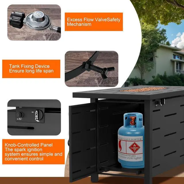 Alt view image 6 of 7 - Propane Fire Pit Table, 43" Gas Fire Pits Table for Outside, 2 in 1 Propane Fire Pit 50,000 BTU with Lava Rocks, Glass Wind Guard, Waterproof Cover and Lid, Horizontal Stripe