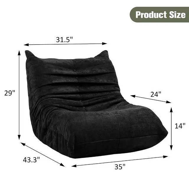 Alt view image 2 of 7 - Bean Bag Chair for Adults, Line Fabric Lazy Sofa Couch, Memory Foam Filled Bean Bag Lounge Chair Perfect for Living Room, Bedroom and Office, Black