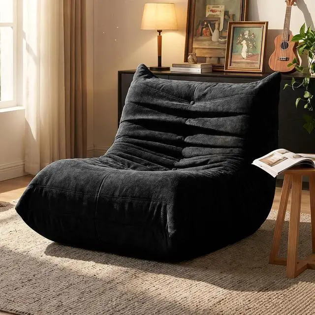 Main image of Bean Bag Chair for Adults, Line Fabric Lazy Sofa Couch, Memory Foam Filled Bean Bag Lounge Chair Perfect for Living Room, Bedroom and Office, Black