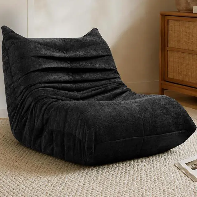 Alt view image 3 of 7 - Bean Bag Chair for Adults, Line Fabric Lazy Sofa Couch, Memory Foam Filled Bean Bag Lounge Chair Perfect for Living Room, Bedroom and Office, Black