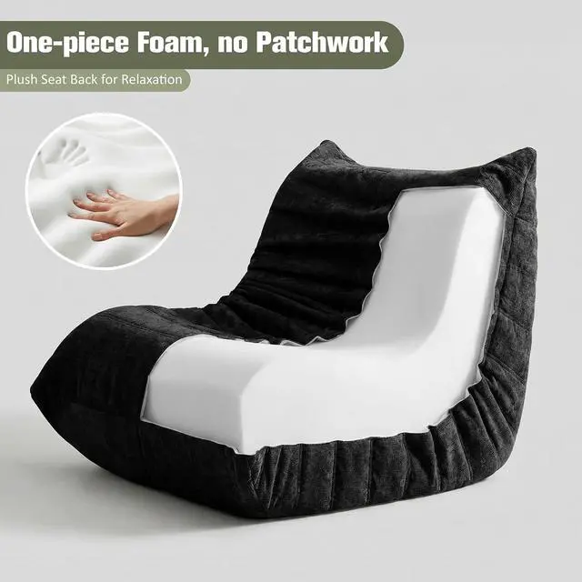 Alt view image 4 of 7 - Bean Bag Chair for Adults, Line Fabric Lazy Sofa Couch, Memory Foam Filled Bean Bag Lounge Chair Perfect for Living Room, Bedroom and Office, Black