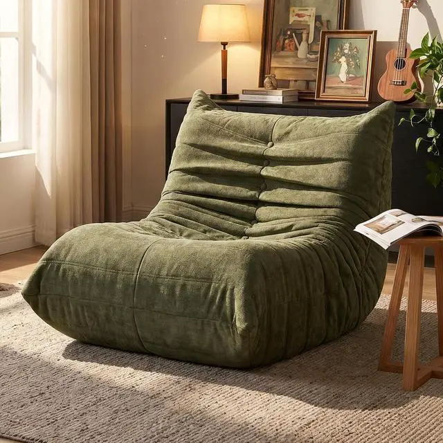 Main image of Bean Bag Chair for Adults, Line Fabric Lazy Sofa Couch, Memory Foam Filled Bean Bag Lounge Chair Perfect for Living Room, Bedroom and Office, Green