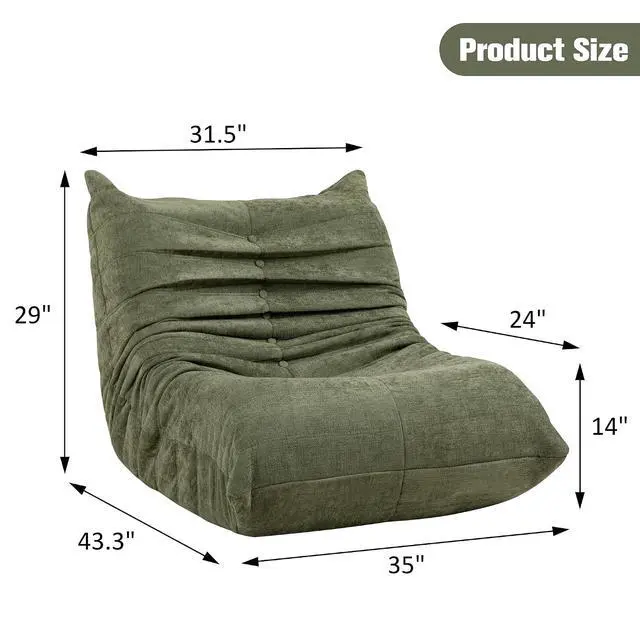 Alt view image 2 of 7 - Bean Bag Chair for Adults, Line Fabric Lazy Sofa Couch, Memory Foam Filled Bean Bag Lounge Chair Perfect for Living Room, Bedroom and Office, Green