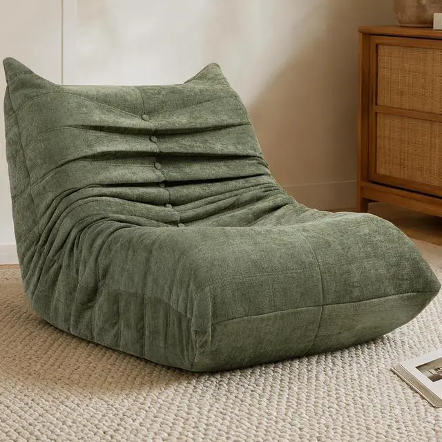 Alt view image 3 of 7 - Bean Bag Chair for Adults, Line Fabric Lazy Sofa Couch, Memory Foam Filled Bean Bag Lounge Chair Perfect for Living Room, Bedroom and Office, Green
