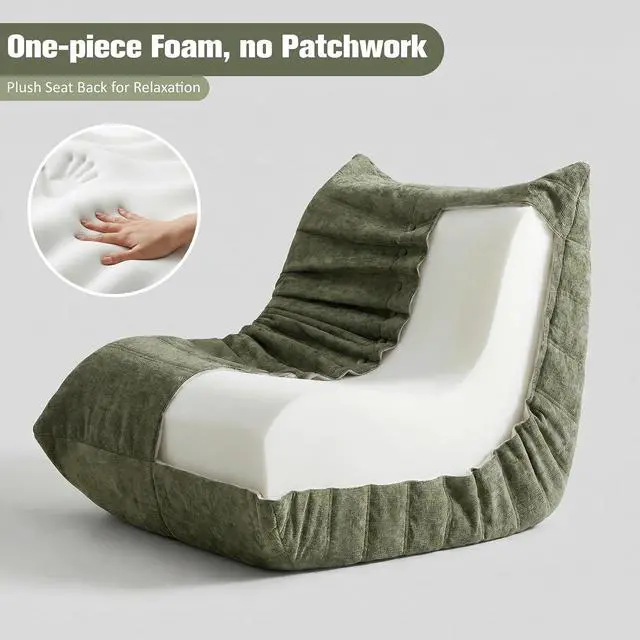 Alt view image 6 of 7 - Bean Bag Chair for Adults, Line Fabric Lazy Sofa Couch, Memory Foam Filled Bean Bag Lounge Chair Perfect for Living Room, Bedroom and Office, Green