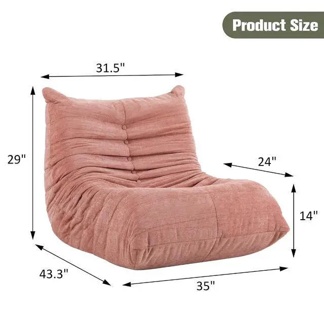 Alt view image 2 of 7 - Bean Bag Chair for Adults, Line Fabric Lazy Sofa Couch, Memory Foam Filled Bean Bag Lounge Chair Perfect for Living Room, Bedroom and Office, Pink