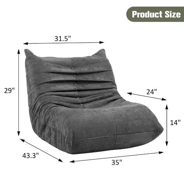 Alt view image 2 of 7 - Bean Bag Chair for Adults, Line Fabric Lazy Sofa Couch, Memory Foam Filled Bean Bag Lounge Chair Perfect for Living Room, Bedroom and Office, Grey