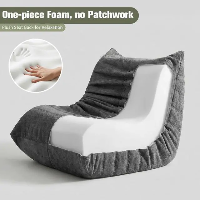 Alt view image 4 of 7 - Bean Bag Chair for Adults, Line Fabric Lazy Sofa Couch, Memory Foam Filled Bean Bag Lounge Chair Perfect for Living Room, Bedroom and Office, Grey