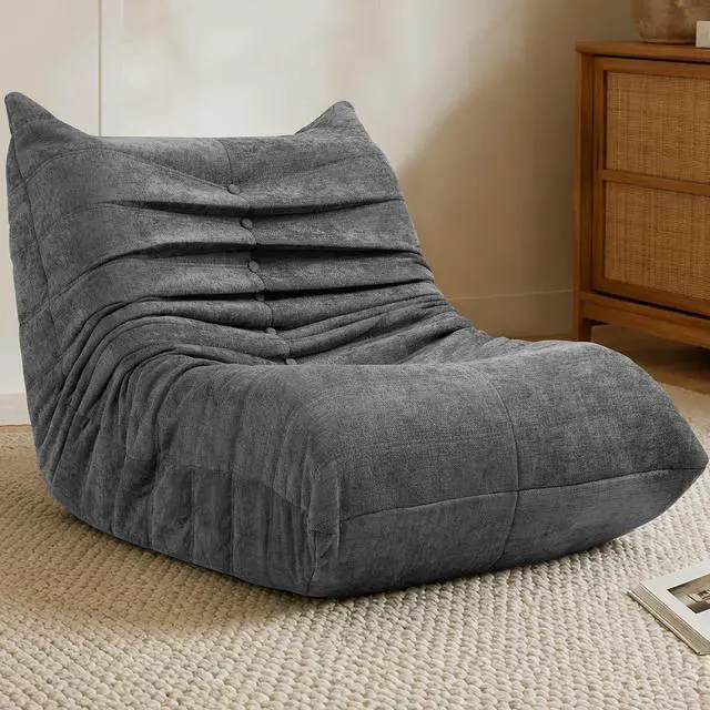 Alt view image 3 of 7 - Bean Bag Chair for Adults, Line Fabric Lazy Sofa Couch, Memory Foam Filled Bean Bag Lounge Chair Perfect for Living Room, Bedroom and Office, Grey