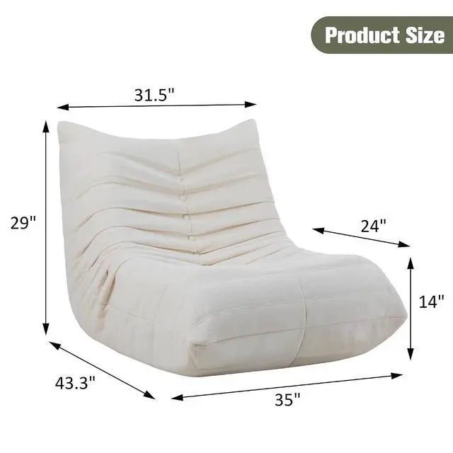 Alt view image 2 of 7 - Bean Bag Chair for Adults, Line Fabric Lazy Sofa Couch, Memory Foam Filled Bean Bag Lounge Chair Perfect for Living Room, Bedroom and Office, White