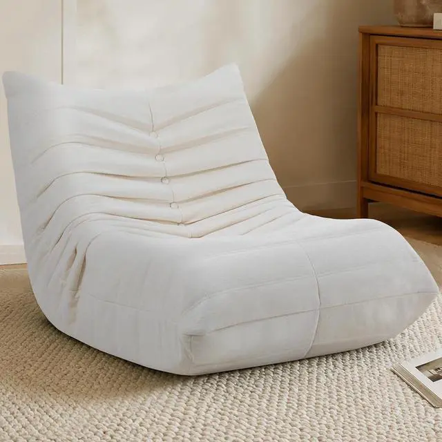 Alt view image 3 of 7 - Bean Bag Chair for Adults, Line Fabric Lazy Sofa Couch, Memory Foam Filled Bean Bag Lounge Chair Perfect for Living Room, Bedroom and Office, White