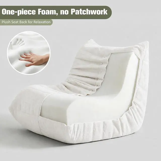 Alt view image 4 of 7 - Bean Bag Chair for Adults, Line Fabric Lazy Sofa Couch, Memory Foam Filled Bean Bag Lounge Chair Perfect for Living Room, Bedroom and Office, White