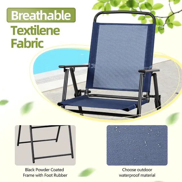 Alt view image 4 of 7 - 6 Pieces Folding Patio Dining Set, All Weather Small Metal Outdoor Table and Chair Set, Garden Patio Furniture Set w/Umbrella, Glass Table & 4 Folding Chairs for Lawn, Backyard, Blue