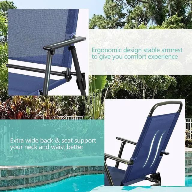 Alt view image 3 of 7 - 6 Pieces Folding Patio Dining Set, All Weather Small Metal Outdoor Table and Chair Set, Garden Patio Furniture Set w/Umbrella, Glass Table & 4 Folding Chairs for Lawn, Backyard, Blue