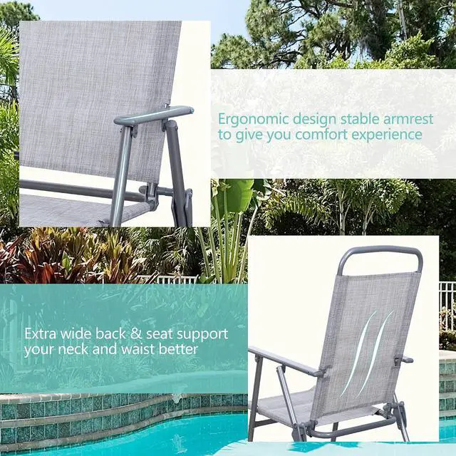 Alt view image 3 of 7 - 6 Pieces Folding Patio Dining Set, All Weather Small Metal Outdoor Table and Chair Set, Garden Patio Furniture Set w/Umbrella, Glass Table & 4 Folding Chairs for Lawn, Backyard, Silver
