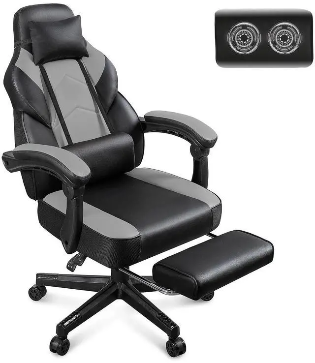 Main image of Gaming Chair for Adults, Grey Video Game Chair with Footrest, Big and Tall Gaming Chair Heavy Duty Computer Chair with Massage Lumbar, Ergonomic Adjustable Height and 360° Swivel, PU Leather, Grey