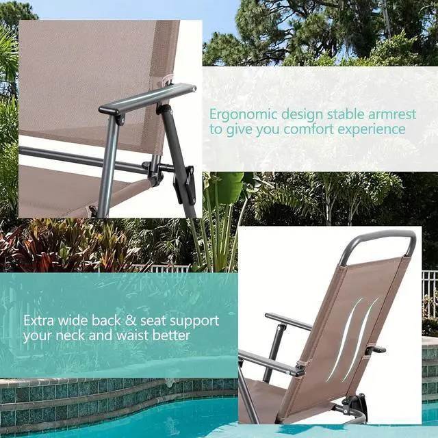 Alt view image 4 of 7 - 6 Pieces Folding Patio Dining Set, All Weather Small Metal Outdoor Table and Chairs Set, Patio Furniture Set w/Umbrella, Glass Table & 4 Folding Chairs for Garden, Lawn, Backyard, Brown