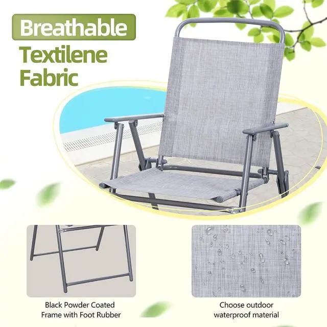 Alt view image 4 of 7 - 6 Pieces Folding Patio Dining Set, All Weather Small Metal Outdoor Table and Chair Set, Garden Patio Furniture Set w/Umbrella, Glass Table & 4 Folding Chairs for Lawn, Backyard, Silver