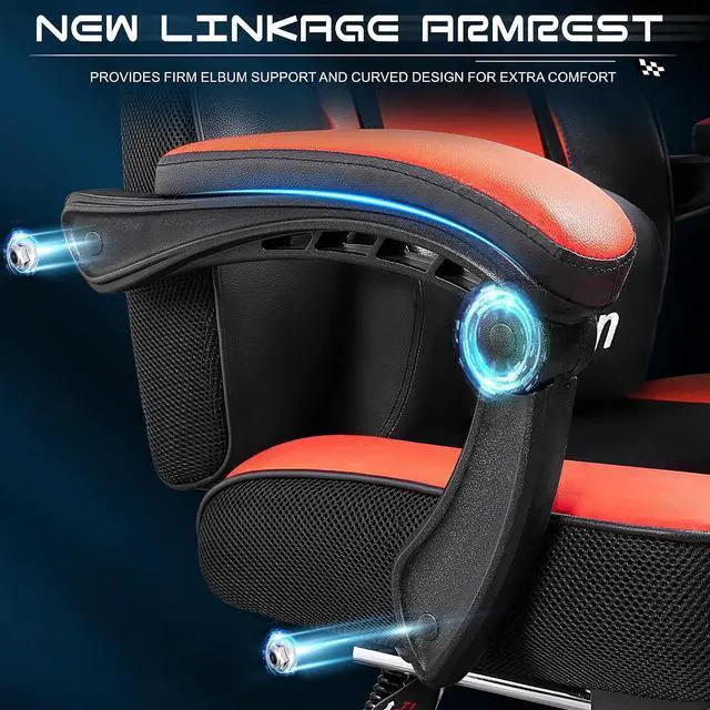 Alt view image 6 of 7 - Gaming Chair for Adults, Video Game Chair with Footrest, Big and Tall Gaming Chair Heavy Duty Computer Chair with Massage Lumbar, Ergonomic Adjustable Height and 360° Swivel Seat, PU Leather, Red