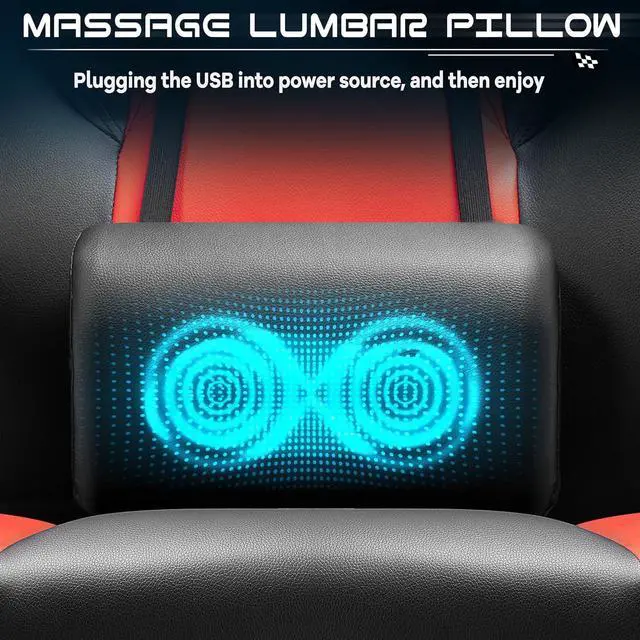 Alt view image 5 of 7 - Gaming Chair for Adults, Video Game Chair with Footrest, Big and Tall Gaming Chair Heavy Duty Computer Chair with Massage Lumbar, Ergonomic Adjustable Height and 360° Swivel Seat, PU Leather, Red
