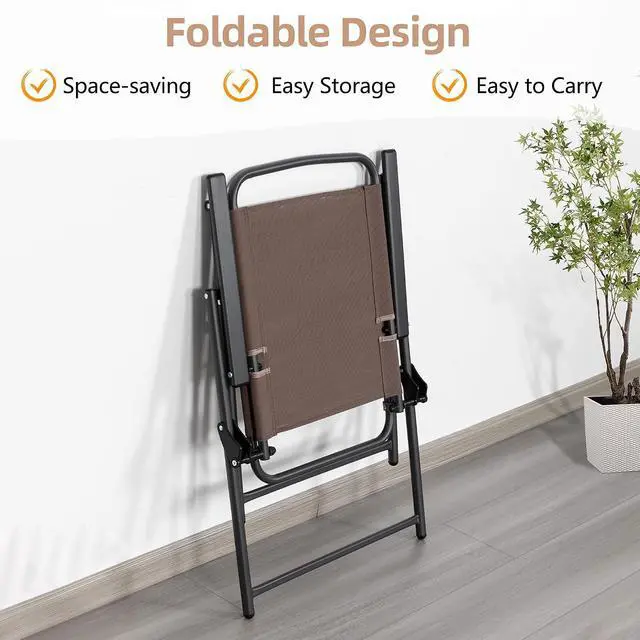 Alt view image 7 of 7 - 6 Pieces Folding Patio Dining Set, All Weather Small Metal Outdoor Table and Chairs Set, Patio Furniture Set w/Umbrella, Glass Table & 4 Folding Chairs for Garden, Lawn, Backyard, Brown