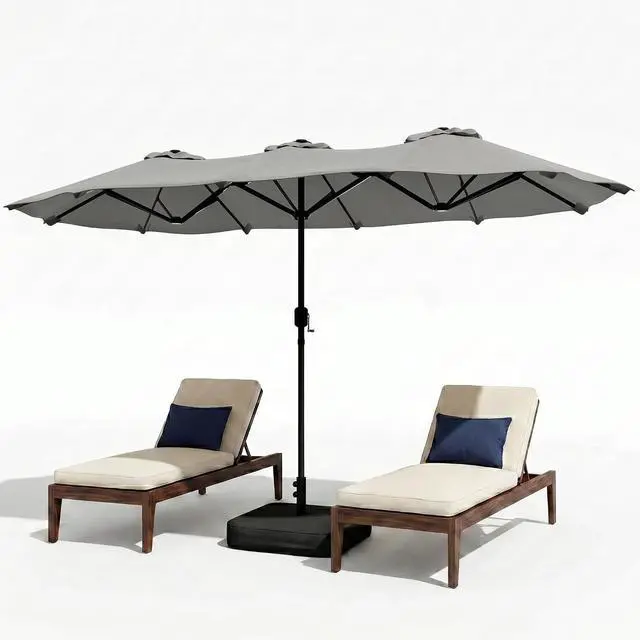 Main image of 15FT Large Patio Umbrella with Base Included, Outdoor Double sided Umbrellas with Crank Handle, Rectangle Table Umbrella for Pool Lawn Garden Market