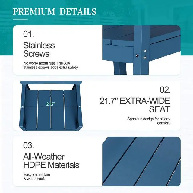 Alt view image 4 of 7 - 7 Pieces Patio Dining Set, All Weather Outdoor HDPE Dining Furniture Set with Table and Chairs for 6, Patio Furniture Set with Umbrella Hole for Lawn, Backyard, Poolside, Blue