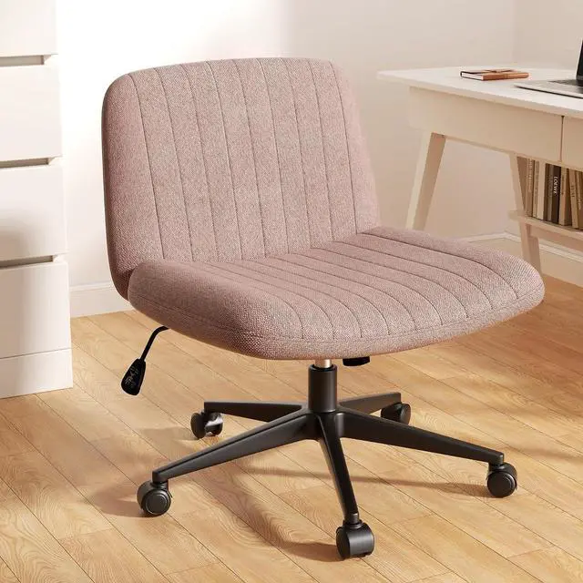 Main image of Criss Cross Chair with Wheels, Cross Legged Office Chair, Armless Office Chairs Adjustable Height Swivel Tilting Fabric Vanity Chairs for Home Bedroom (Pink)