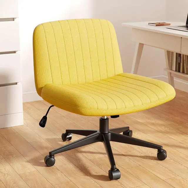 Main image of Criss Cross Chair with Wheels, Cross Legged Office Chair, Armless Office Chairs Adjustable Height Swivel Tilting Fabric Vanity Chairs for Home Bedroom (Yellow)