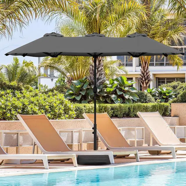 Alt view image 3 of 7 - 15FT Large Patio Umbrella with Base Included, Outdoor Double sided Umbrellas with Crank Handle, Rectangle Table Umbrella for Pool Lawn Garden Market