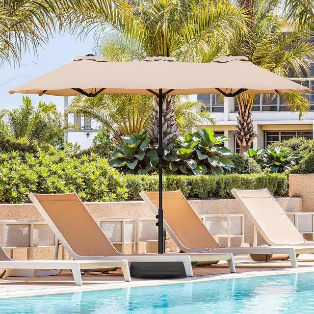 Alt view image 3 of 7 - 15FT Large Patio Umbrella with Base Included, Outdoor Double sided Umbrellas with Crank Handle, Rectangle Table Umbrella for Pool Lawn Garden Market