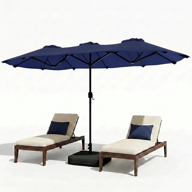 Main image of 15FT Large Patio Umbrella with Base Included, Outdoor Double sided Umbrellas with Crank Handle, Rectangle Table Umbrella for Pool Lawn Garden Market