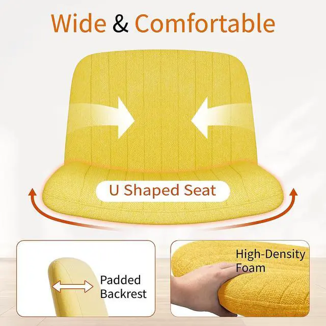 Alt view image 3 of 6 - Criss Cross Chair with Wheels, Cross Legged Office Chair, Armless Office Chairs Adjustable Height Swivel Tilting Fabric Vanity Chairs for Home Bedroom (Yellow)