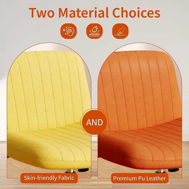 Alt view image 6 of 6 - Criss Cross Chair with Wheels, Cross Legged Office Chair, Armless Office Chairs Adjustable Height Swivel Tilting Fabric Vanity Chairs for Home Bedroom (Yellow)