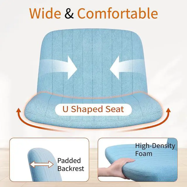 Alt view image 3 of 6 - Criss Cross Chair with Wheels, Cross Legged Office Chair, Armless Office Chairs Adjustable Height Swivel Tilting Fabric Vanity Chairs for Home Bedroom (Blue)