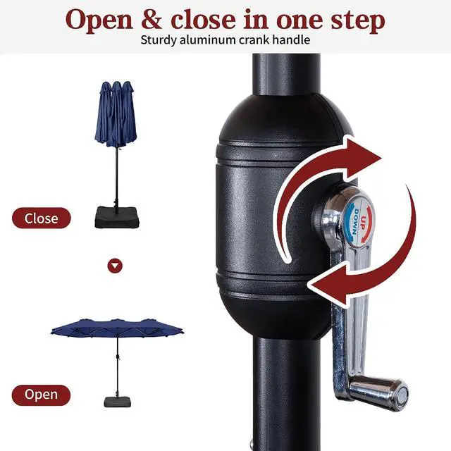 Alt view image 6 of 7 - 15FT Large Patio Umbrella with Base Included, Outdoor Double sided Umbrellas with Crank Handle, Rectangle Table Umbrella for Pool Lawn Garden Market