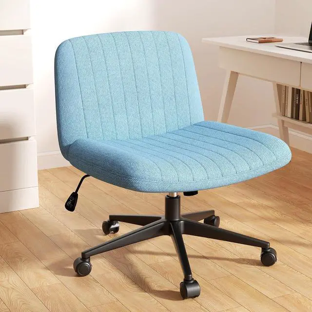 Main image of Criss Cross Chair with Wheels, Cross Legged Office Chair, Armless Office Chairs Adjustable Height Swivel Tilting Fabric Vanity Chairs for Home Bedroom (Blue)