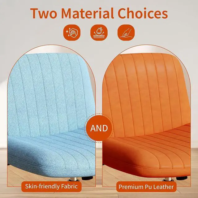 Alt view image 6 of 6 - Criss Cross Chair with Wheels, Cross Legged Office Chair, Armless Office Chairs Adjustable Height Swivel Tilting Fabric Vanity Chairs for Home Bedroom (Blue)