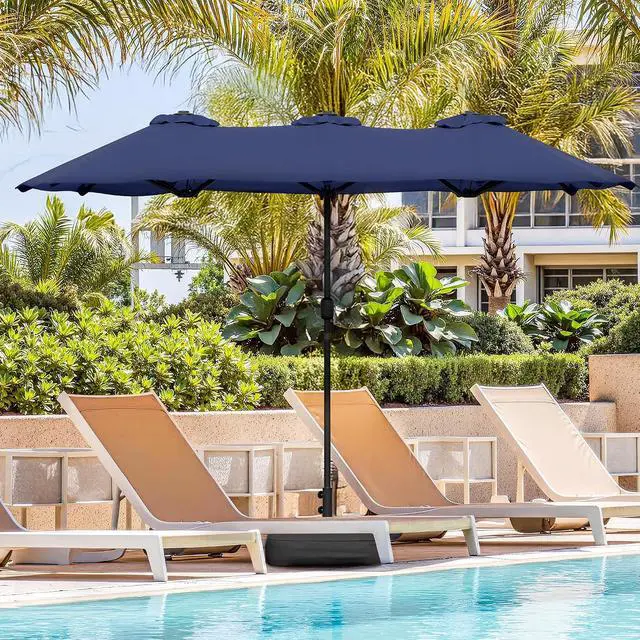 Alt view image 3 of 7 - 15FT Large Patio Umbrella with Base Included, Outdoor Double sided Umbrellas with Crank Handle, Rectangle Table Umbrella for Pool Lawn Garden Market