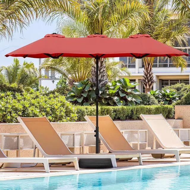 Alt view image 3 of 7 - 15FT Large Patio Umbrella with Base Included, Outdoor Double sided Umbrellas with Crank Handle, Rectangle Table Umbrella for Pool Lawn Garden Market