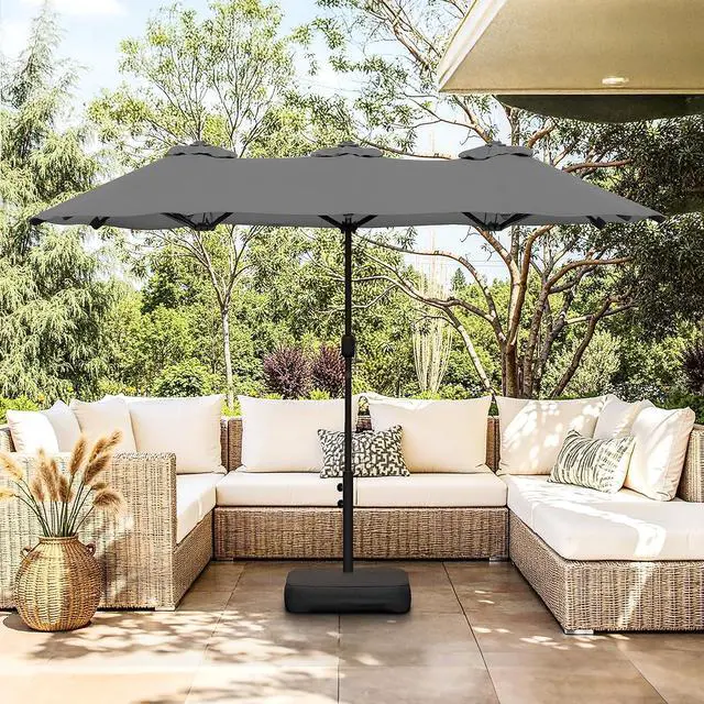Main image of 13FT Large Patio Umbrellas with Base Included, Outdoor Double sided Pool Umbrellas with Crank Handle, Large Rectangle Table Umbrella for Poolside Backyard Market, Grey