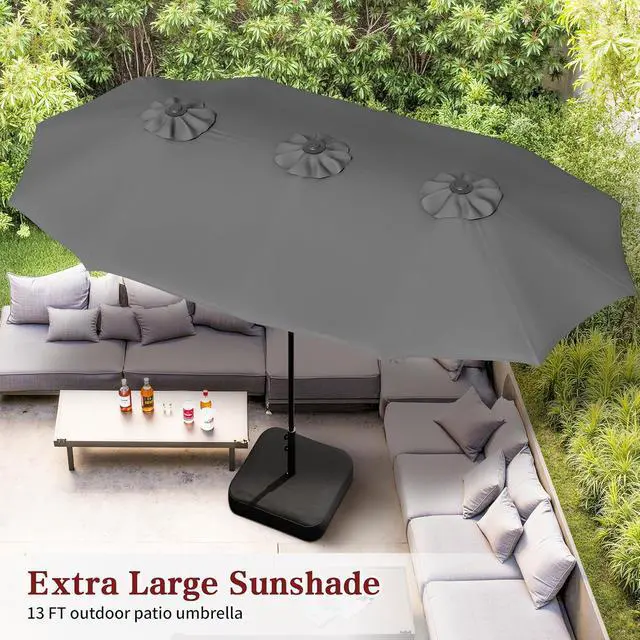 Alt view image 5 of 7 - 13FT Large Patio Umbrellas with Base Included, Outdoor Double sided Pool Umbrellas with Crank Handle, Large Rectangle Table Umbrella for Poolside Backyard Market, Grey