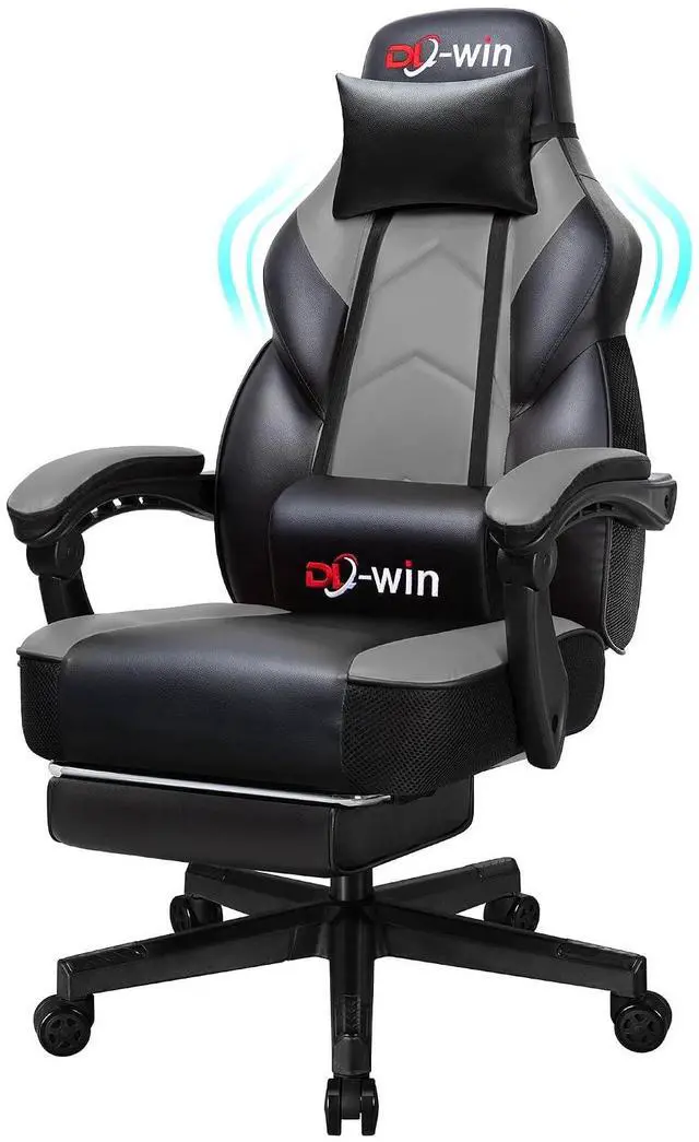 Main image of Ergonomic Gaming Chair for Adults, PU Leather Office Seat with Head & Foot Rests (Grey)