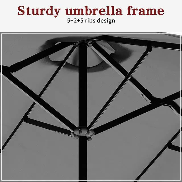 Alt view image 6 of 7 - 13FT Large Patio Umbrellas with Base Included, Outdoor Double sided Pool Umbrellas with Crank Handle, Large Rectangle Table Umbrella for Poolside Backyard Market, Grey