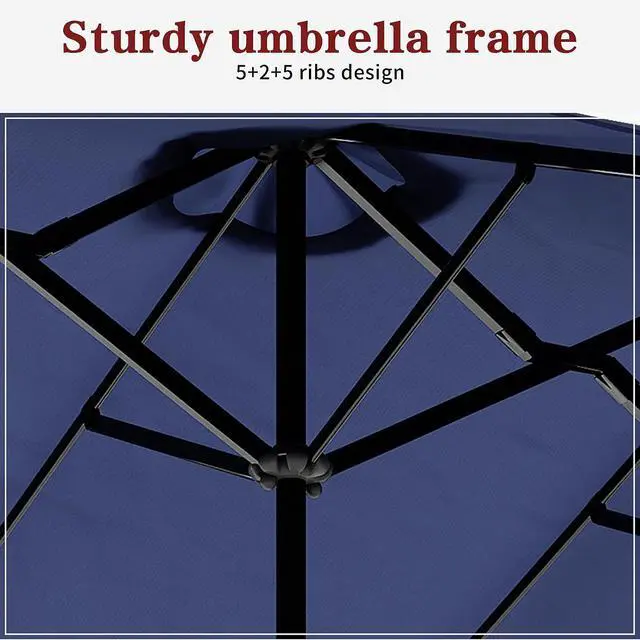 Alt view image 6 of 7 - 13FT Large Patio Umbrellas with Base Included, Outdoor Double sided Pool Umbrellas with Crank Handle, Large Rectangle Table Umbrella for Poolside Backyard Market, Navy Blue