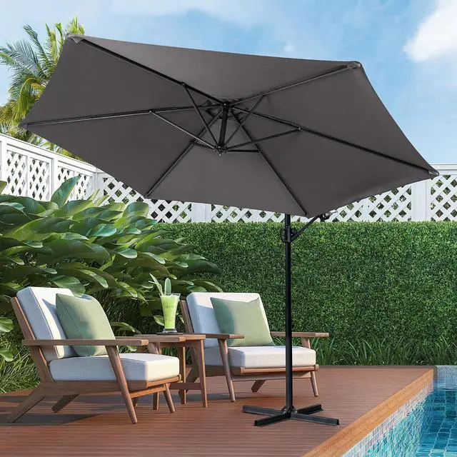 Main image of 9FT Outdoor Patio Umbrella, Hanging Outdoor Umbrella Cantilever Offset Market Umbrella w/Easy Tilt Adjustment, Waterproof for Backyard, Poolside, Lawn and Garden