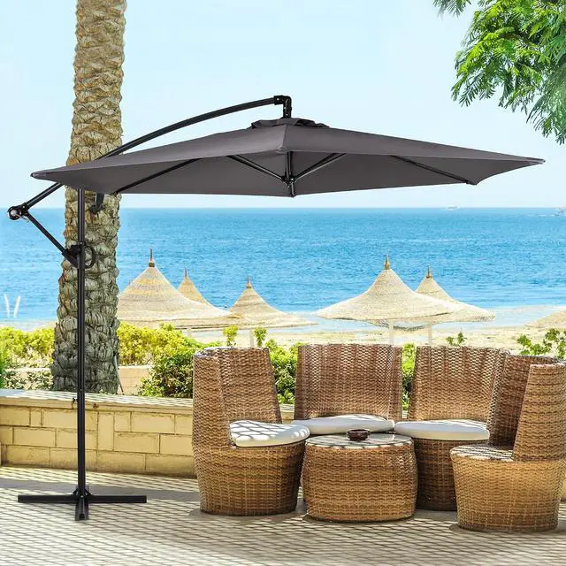 Alt view image 2 of 7 - 9FT Outdoor Patio Umbrella, Hanging Outdoor Umbrella Cantilever Offset Market Umbrella w/Easy Tilt Adjustment, Waterproof for Backyard, Poolside, Lawn and Garden