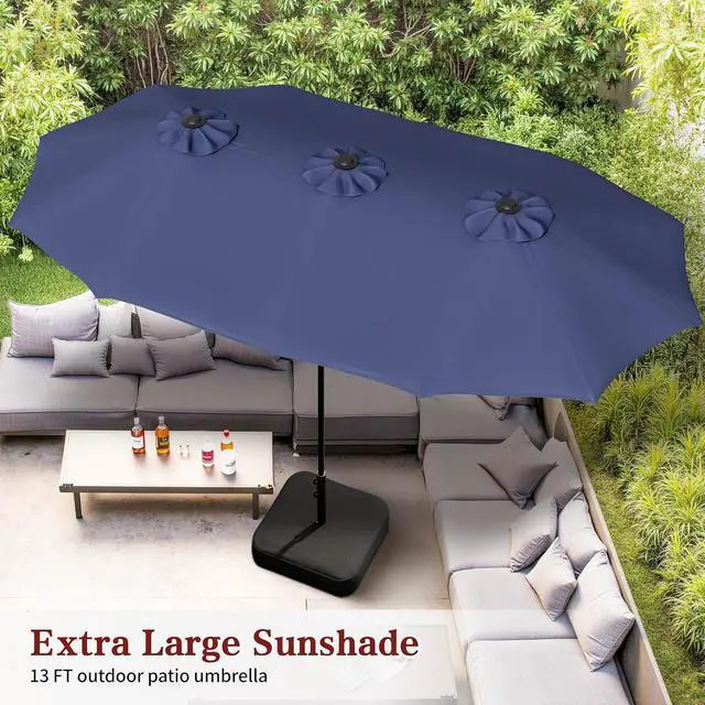 Alt view image 4 of 7 - 13FT Large Patio Umbrellas with Base Included, Outdoor Double sided Pool Umbrellas with Crank Handle, Large Rectangle Table Umbrella for Poolside Backyard Market, Navy Blue